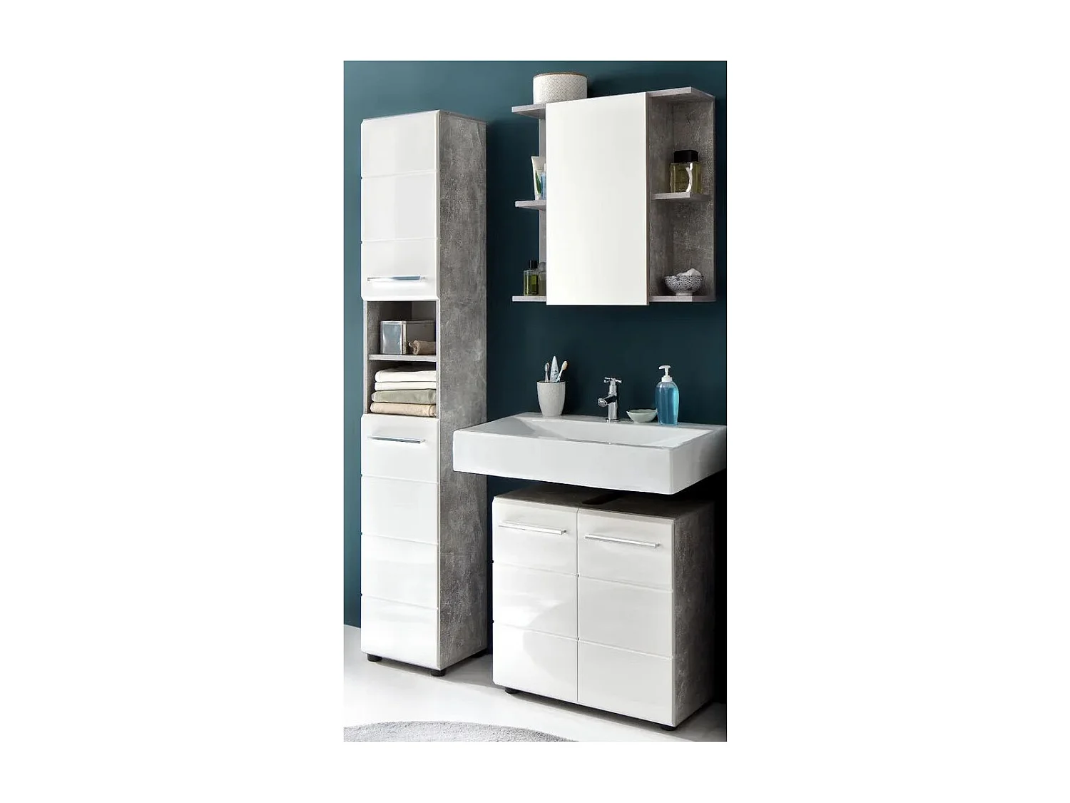 Armoire de toilette à LED 1 porte mélaminé blanc et gris avec miroir Lenny