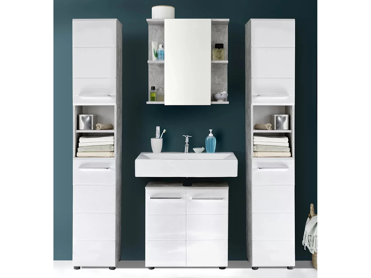 Armoire de toilette à LED 1 porte mélaminé blanc et gris avec miroir Lenny