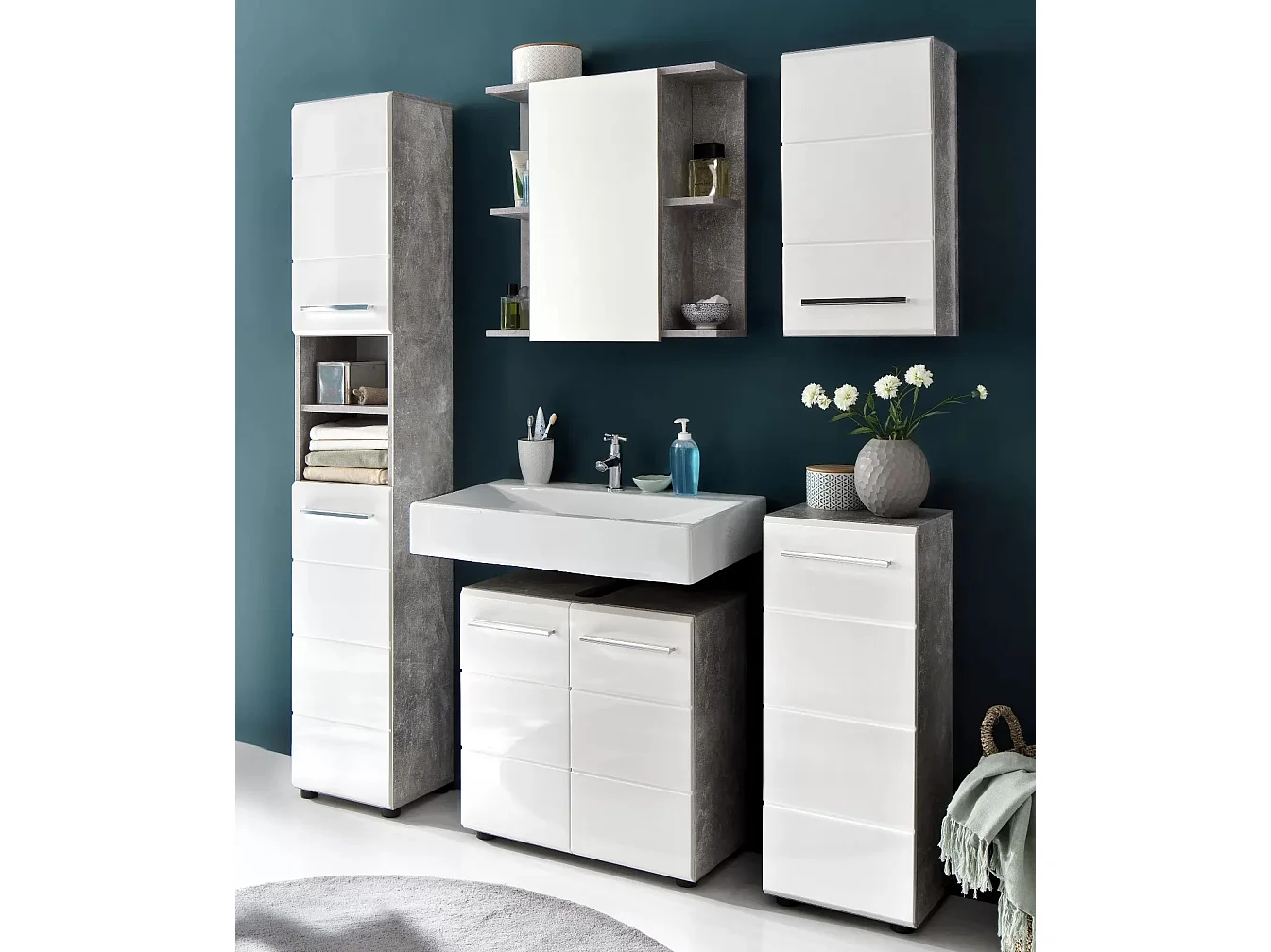 Armoire de toilette à LED 1 porte mélaminé blanc et gris avec miroir Lenny