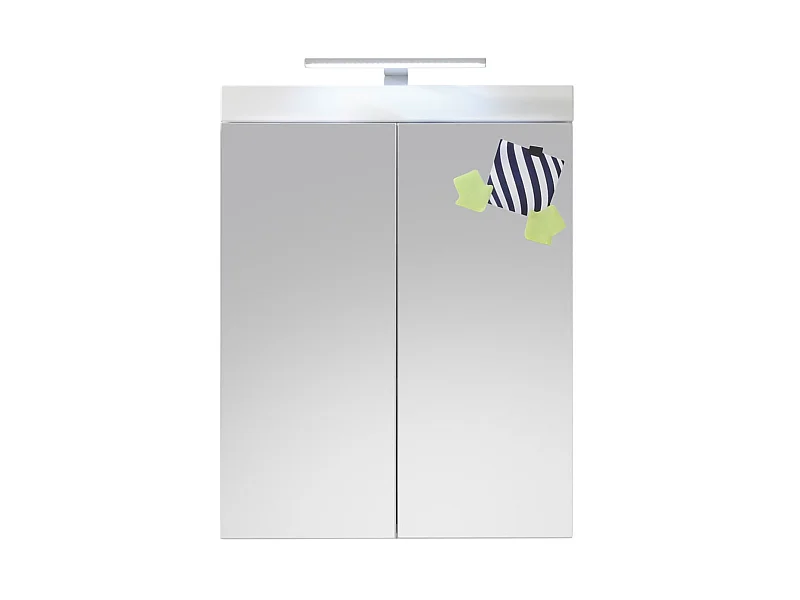 Armoire de toilette murale mélaminé avec bandeau lumineux blanc - 2 portes miroir. L - H - P : 60 - 77 - 17 cm
