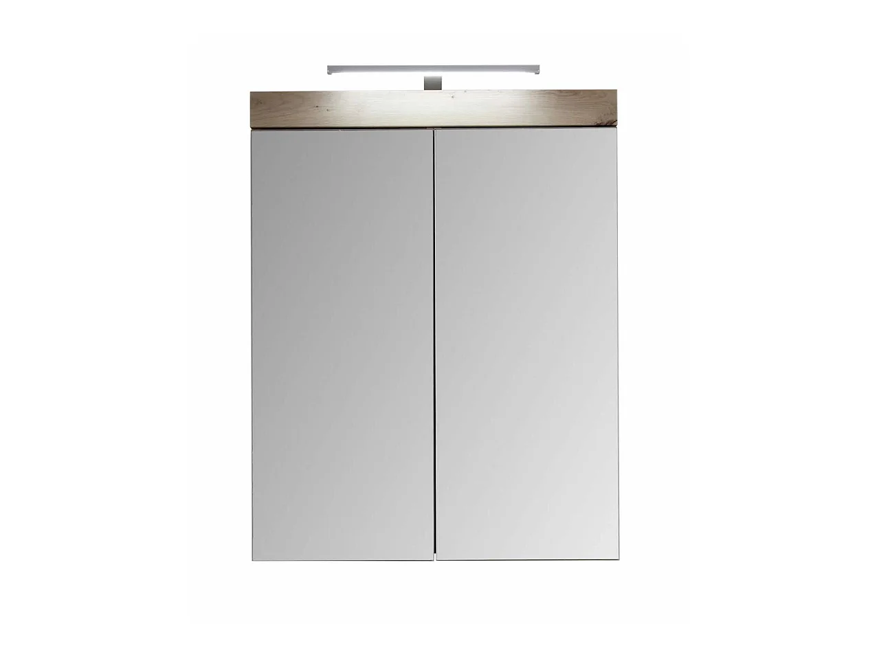 Armoire de toilette murale mélaminé avec bandeau lumineux blanc/chêne - 2 portes miroir. L - H - P : 60 - 77 - 17 cm