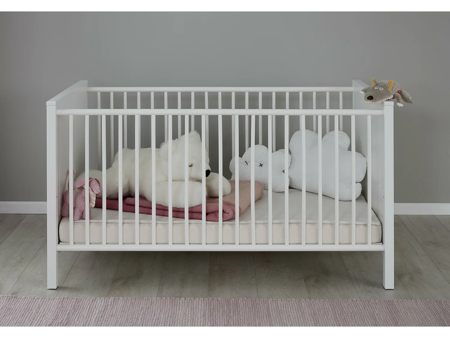 Meuble Bébé-Enfant -  Lit en mélaminé blanc L-H-P : 76 - 83 - 147 cm