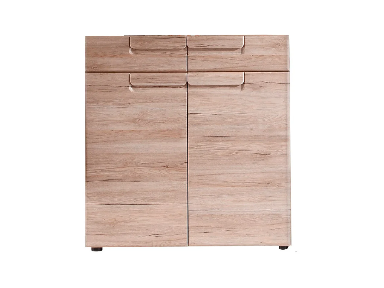 Meuble de chambre. Commode avec 2 tiroirs en mélaminé de couleur chêne. L - H - P: 90 - 95 - 35 cm