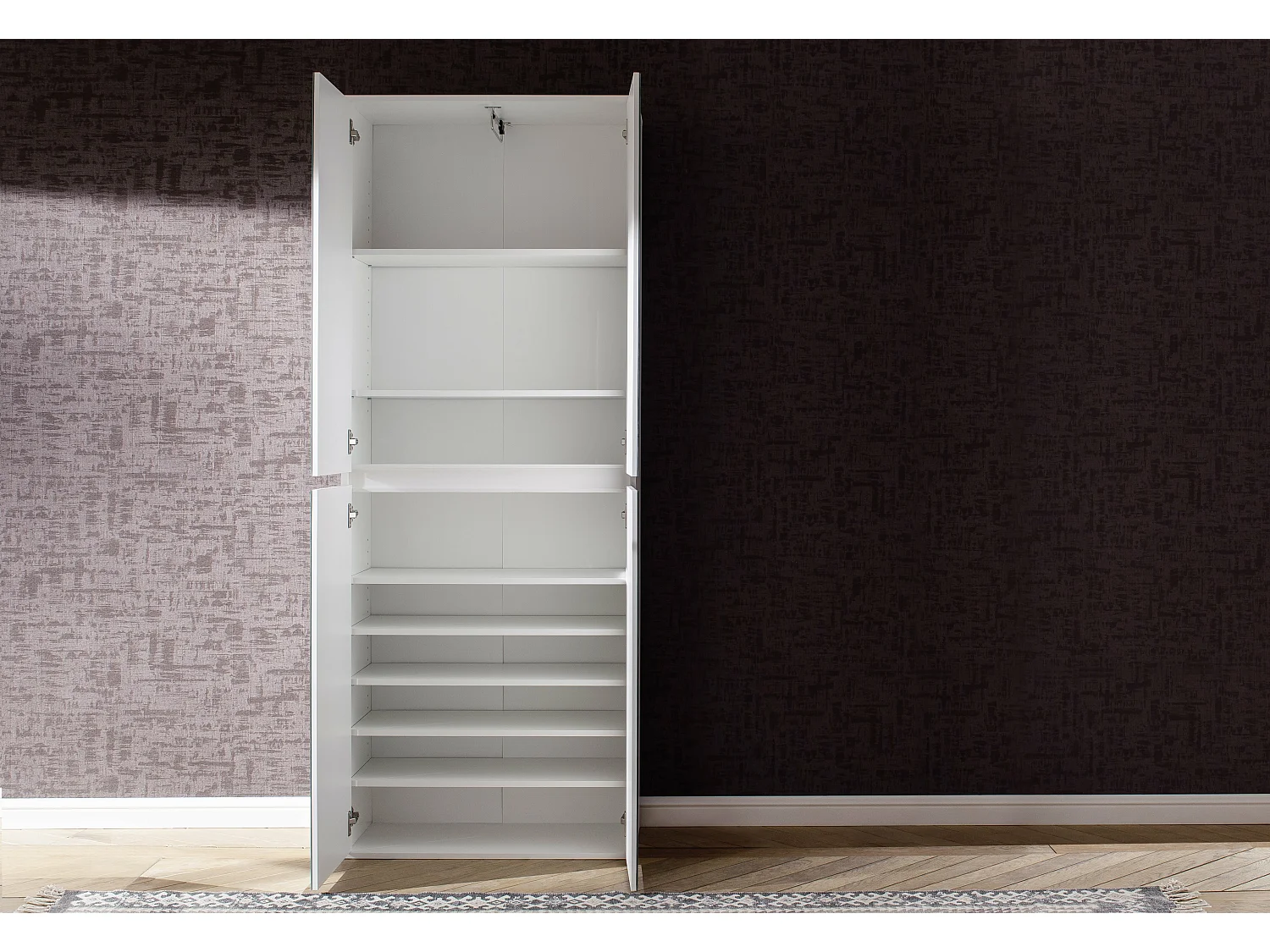 Meuble de chambre - Armoire avec 4 portes-miroirs en mélaminé blanc. L-H-P : 74-191-34 cm.