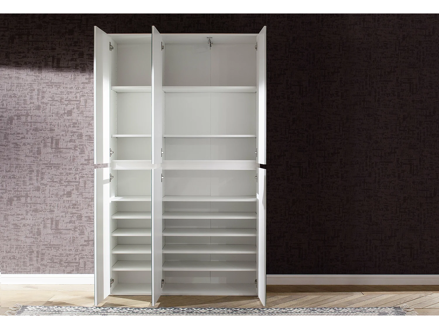 Meuble de chambre - Armoire avec 6 portes-miroirs en mélaminé blanc. L-H-P : 111-191-34 cm.