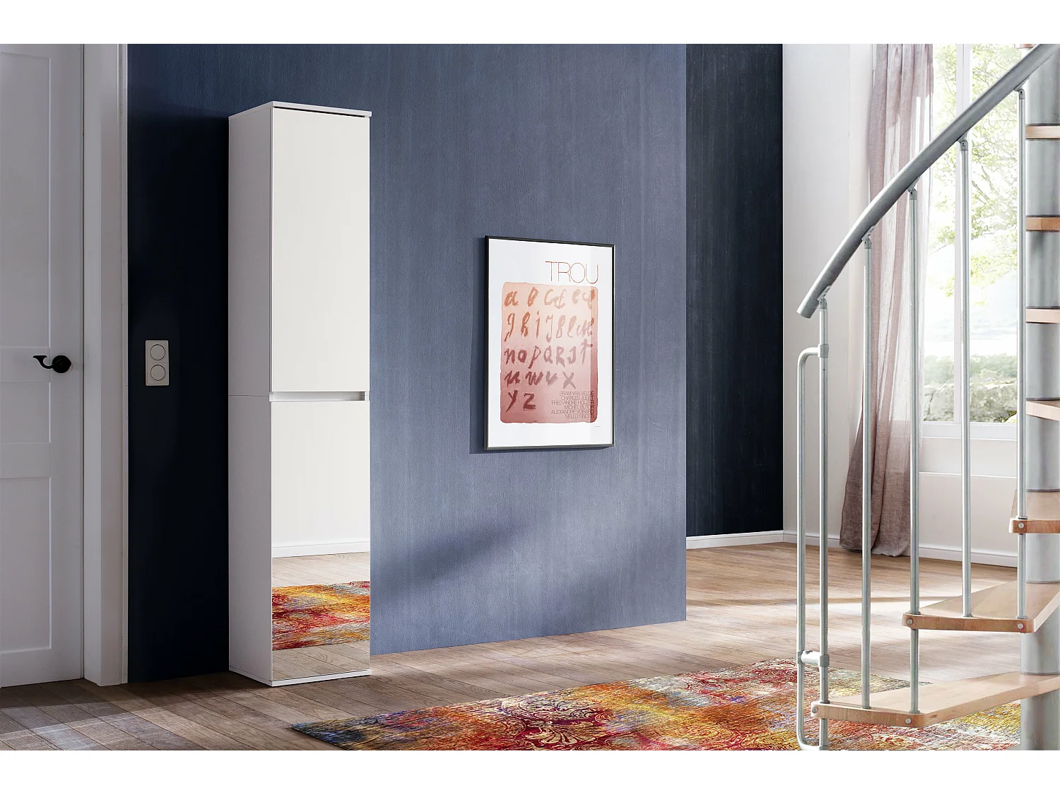 Meuble de chambre - Armoire avec 2 portes-miroirs en mélaminé. L-H-P : 37-191-34 cm.