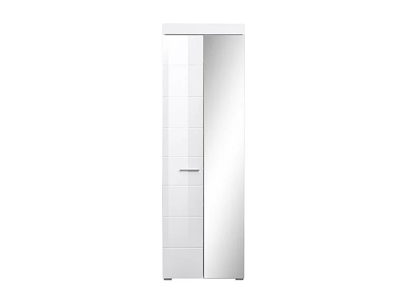 Armoire de rangement 1 porte blanc brillant 1 porte miroir Kelia 62cm