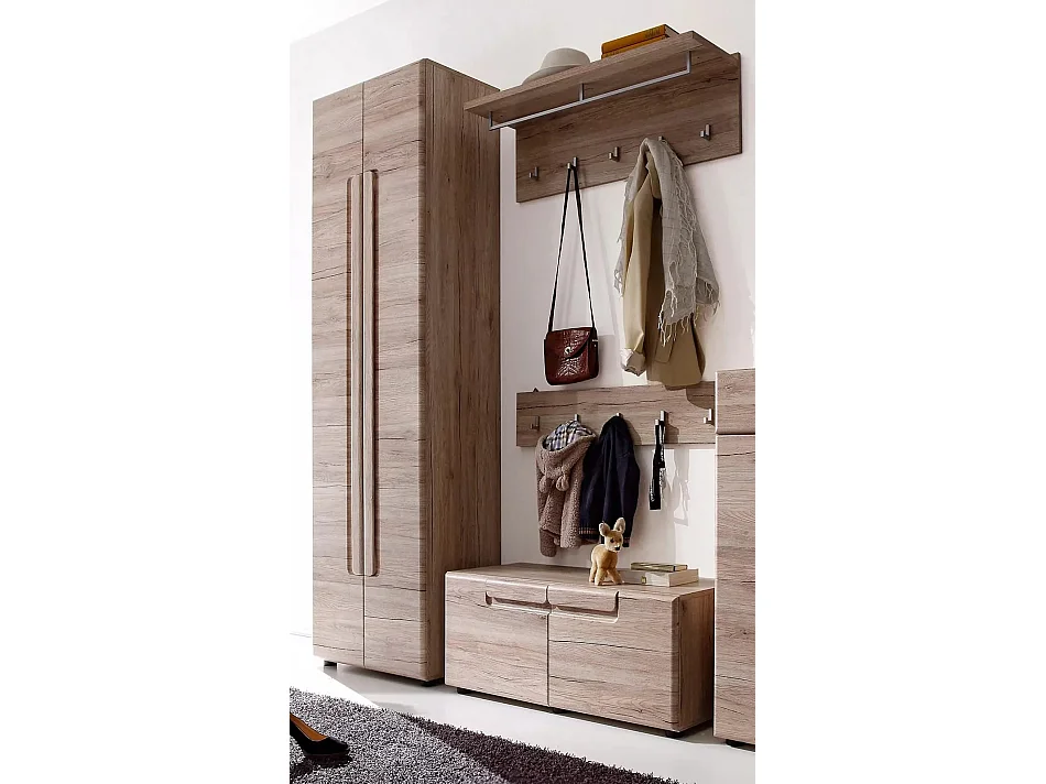 Ensemble meuble d'entrée 4 pièces mélaminé chêne clair Aurel