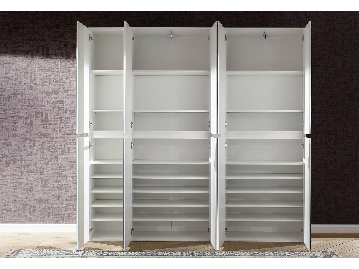 Meuble de chambre - Armoire avec 10 portes-miroirs en mélaminé blanc. L-H-P : 185-191-34 cm.