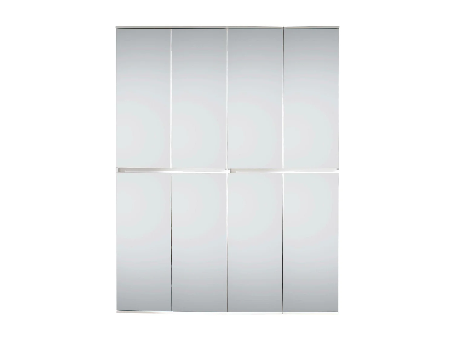 Meuble de chambre - Armoire avec 8 portes-miroirs en mélaminé blanc. L-H-P : 148-191-34 cm.