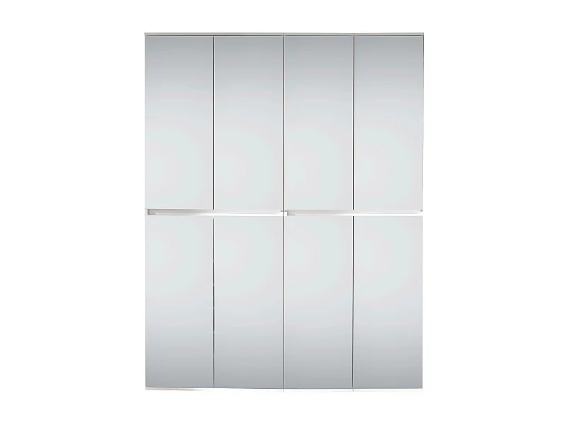 Meuble de chambre - Armoire avec 8 portes-miroirs en mélaminé blanc. L-H-P : 148-191-34 cm.