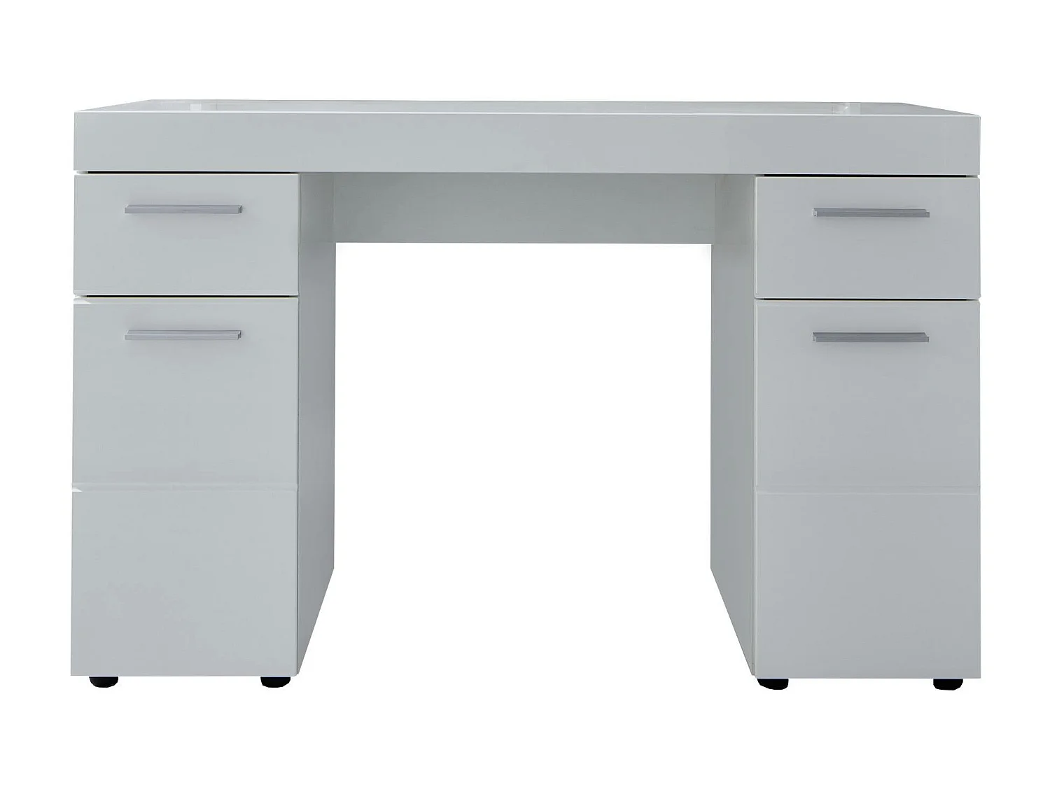 Bureau mélaminé coloris blanc avec 2 tiroirs et deux placards. L - H - P : 120| 76 | 41 cm.