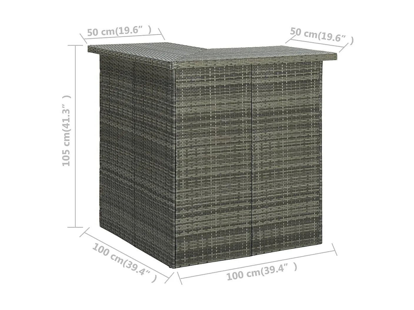 Table d'angle de bar Gris 100x50x105 Résine tressée