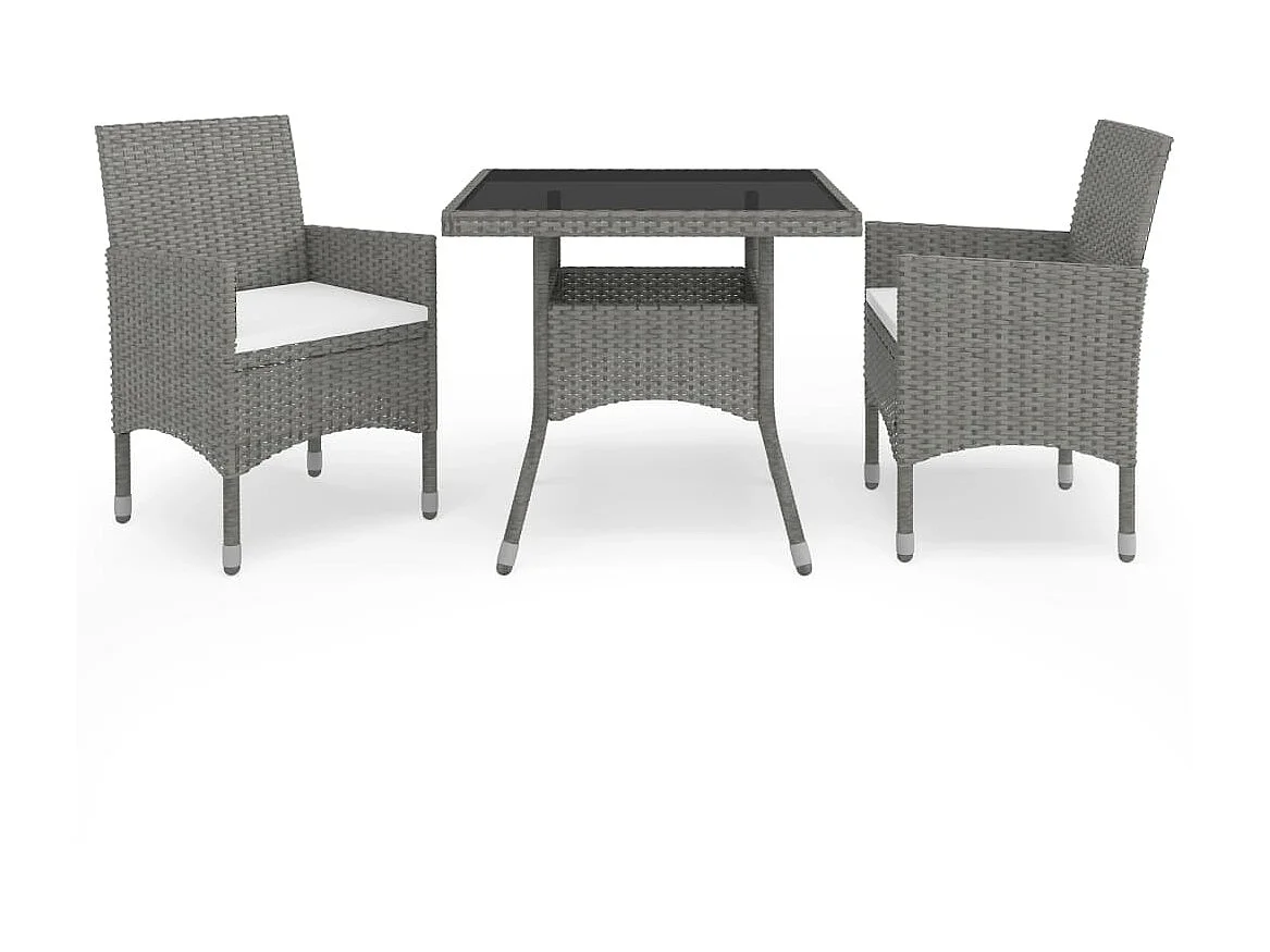 Ensemble à dîner de jardin 3 pcs Gris Résine tressée et verre