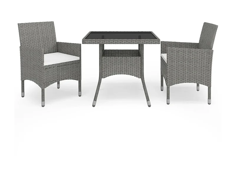 Ensemble à dîner de jardin 3 pcs Gris Résine tressée et verre