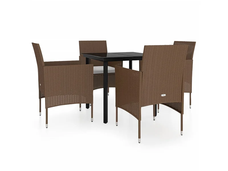 Mobilier de salle à manger de jardin coussins 5 pcs Marron-noir 4