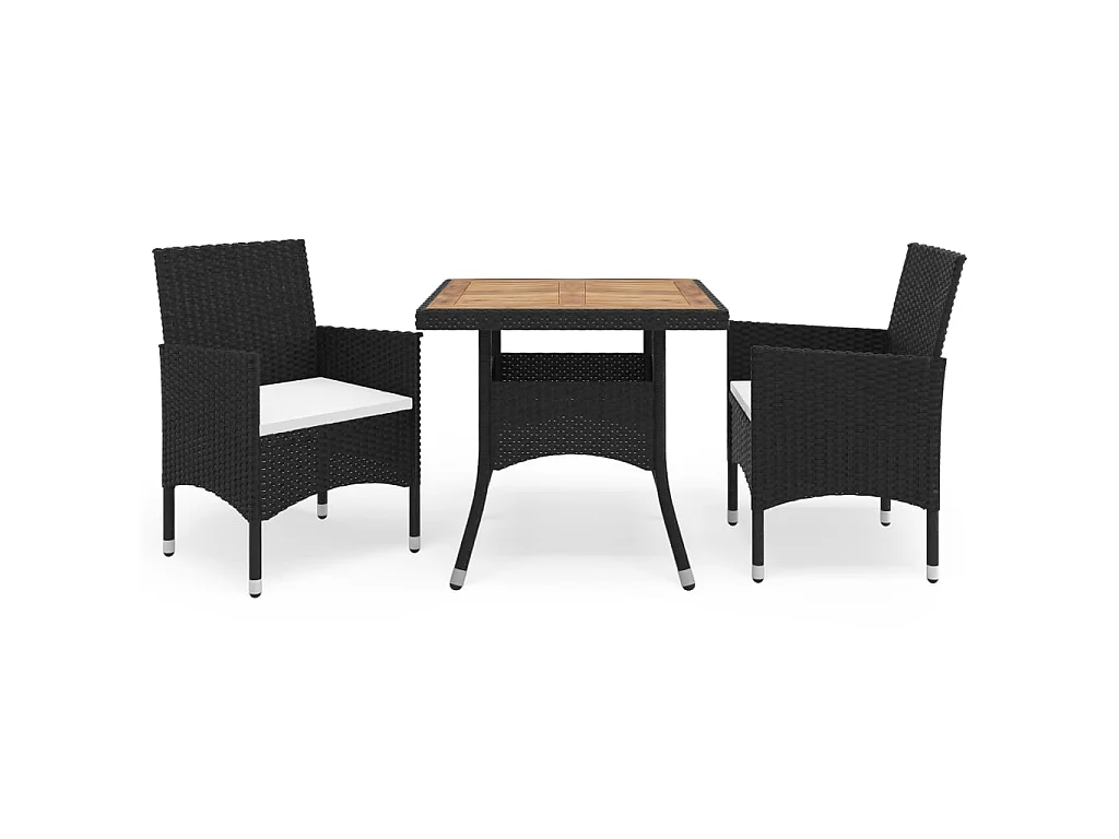 Ensemble à dîner de jardin 3 pcs Noir Résine tressée et acacia 3