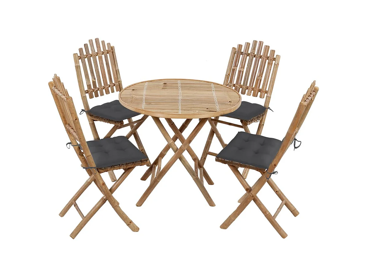 Mobilier à dîner d'extérieur pliable 5 pcs avec coussins Bambou 4