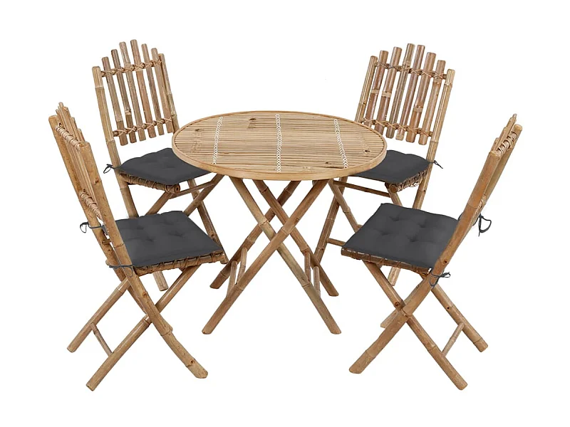 Mobilier à dîner d'extérieur pliable 5 pcs avec coussins Bambou 4