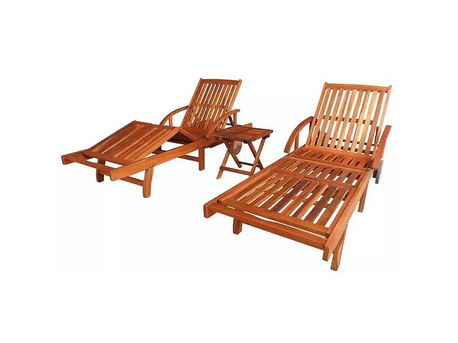 Set de 2 chaises longues et 1 table acacia massif foncé Sikash
