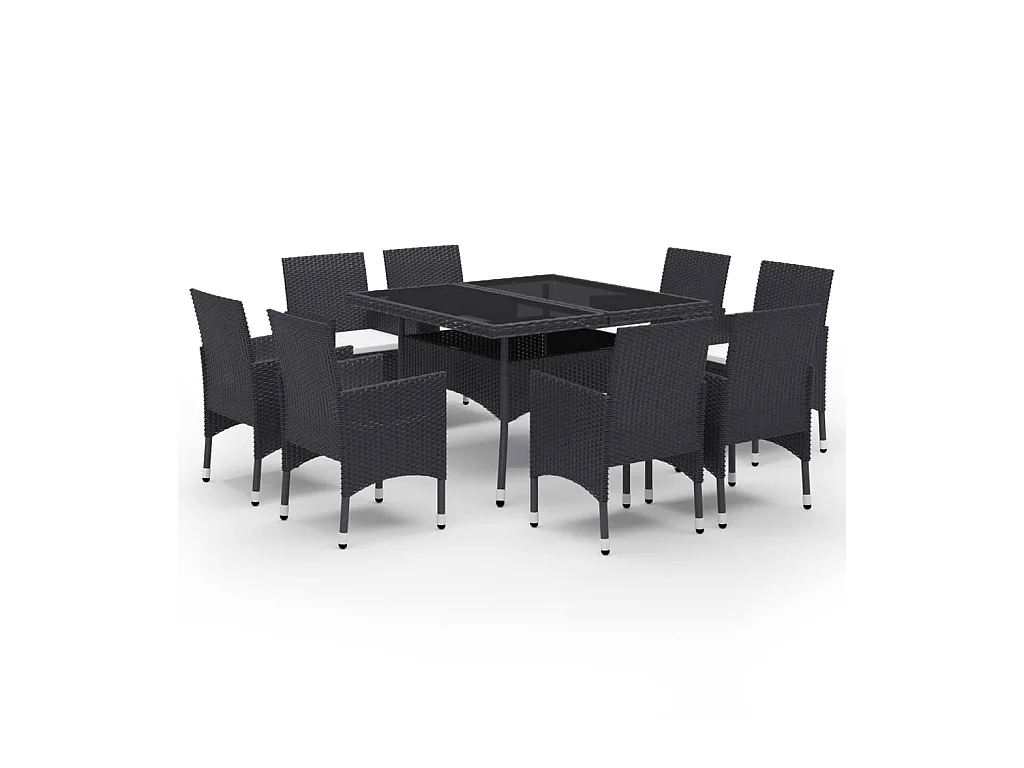 Ensemble à dîner de jardin 9 pcs Résine tressée et verre Noir