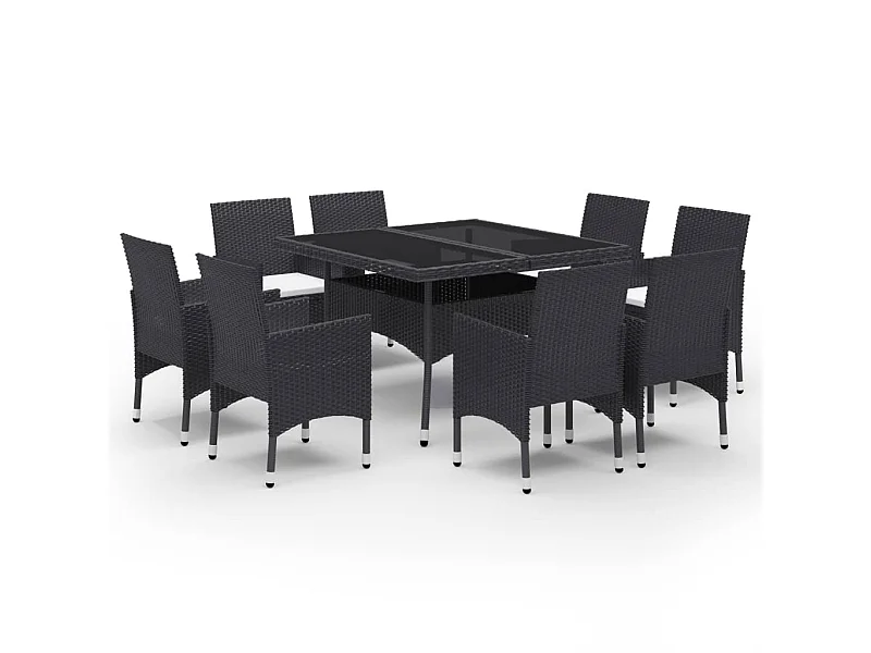 Ensemble à dîner de jardin 9 pcs Résine tressée et verre Noir