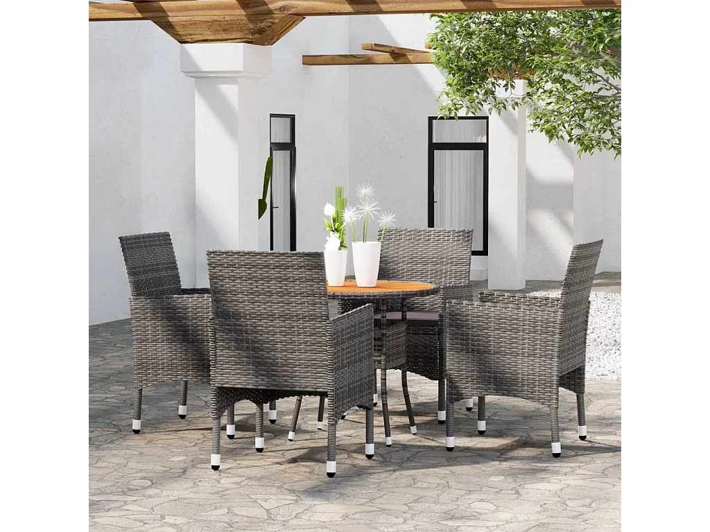 Mobilier de salle à manger de jardin 5 pcs Résine tressée Gris