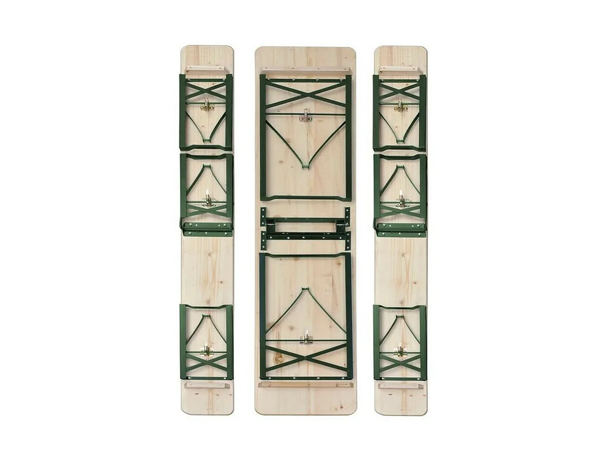 Table de jardin et 2 bancs pin massif clair et métal vert Tasep