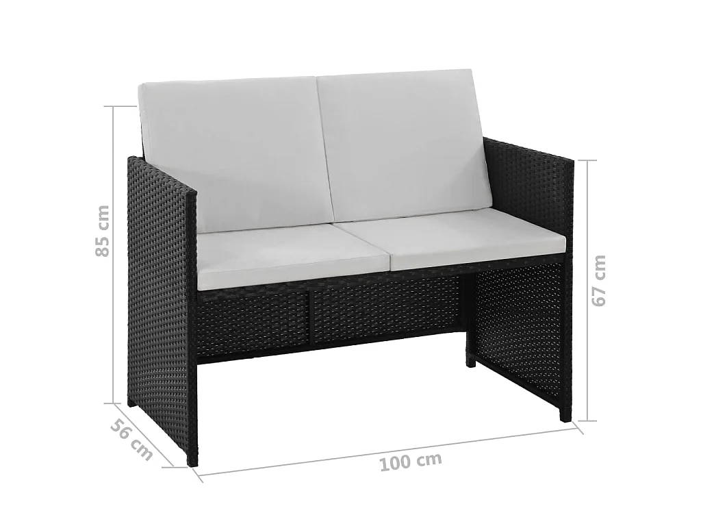Salon de jardin 6 pcs avec coussins Résine tressée Noir 24