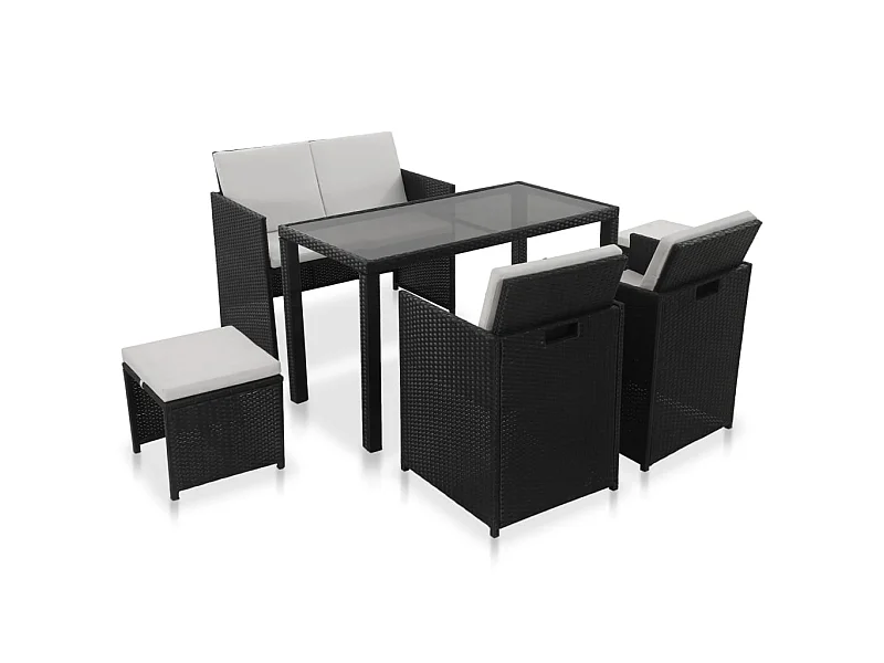 Salon de jardin 6 pcs avec coussins Résine tressée Noir 24