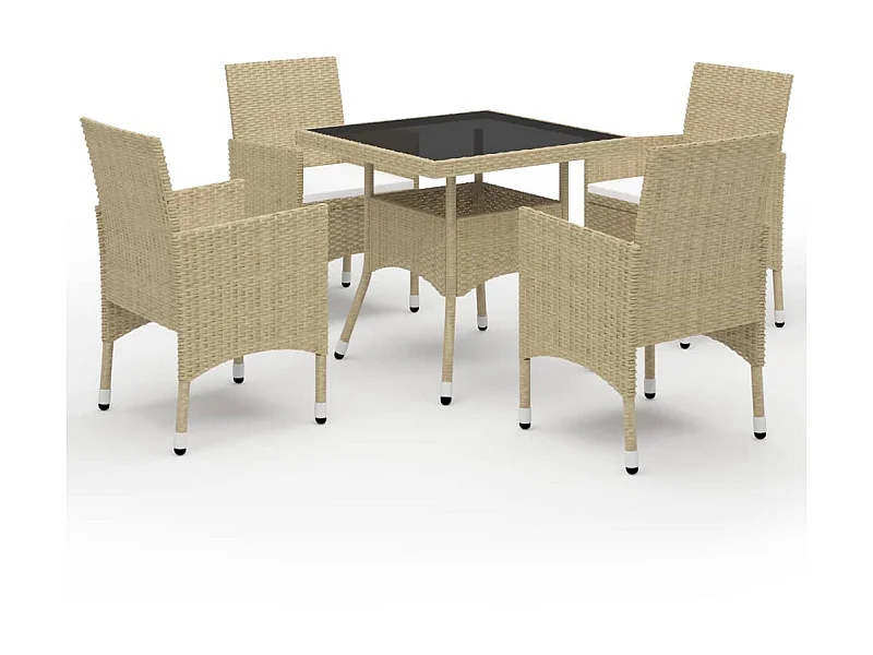 Ensemble à dîner de jardin 5 pcs Résine tressée et verre Beige