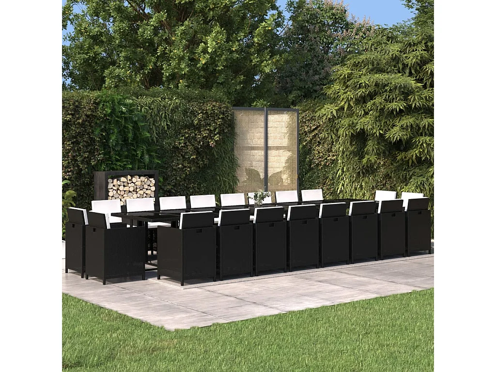 Ensemble à dîner de jardin coussins 21 pcs Noir Résine tressée 2