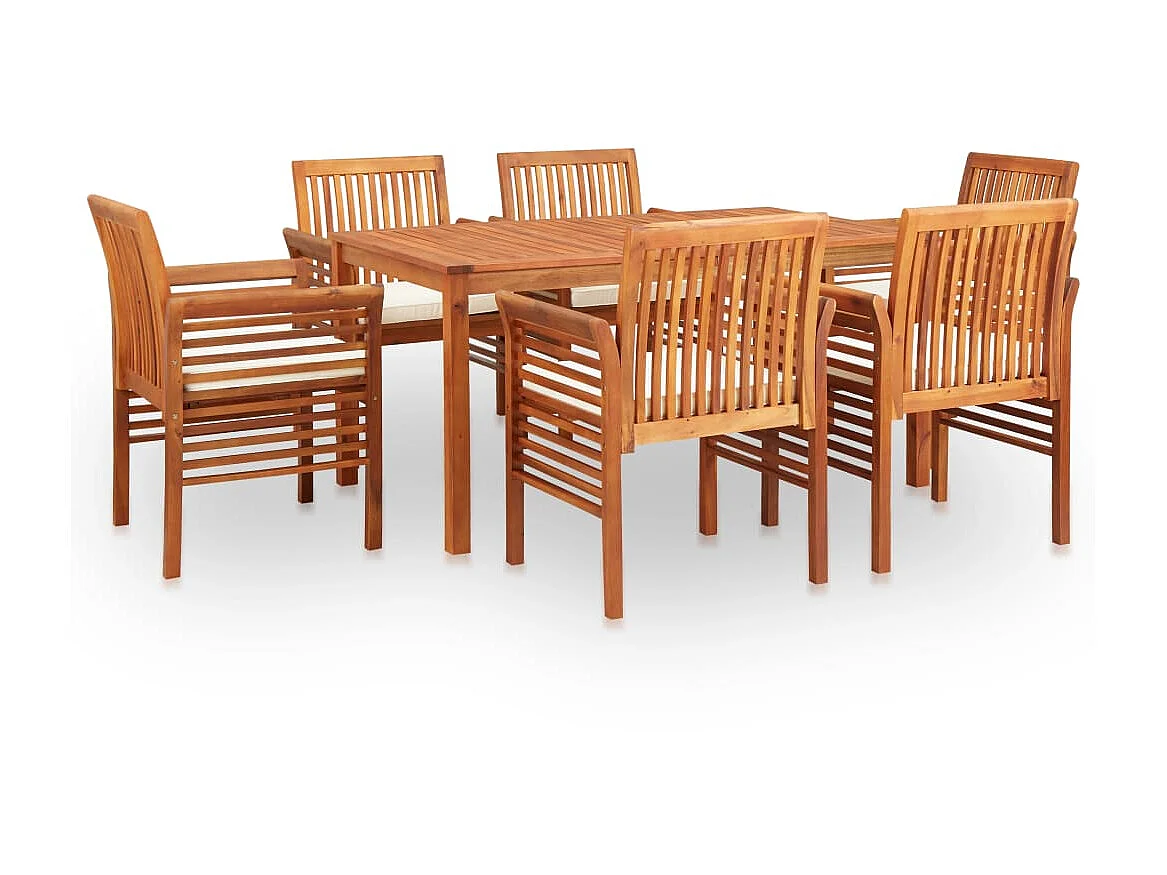 Mobilier à dîner d'extérieur 7 pcs et coussins Acacia solide