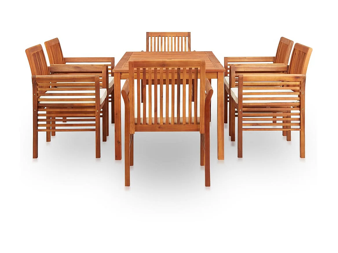 Mobilier à dîner d'extérieur 7 pcs et coussins Acacia solide