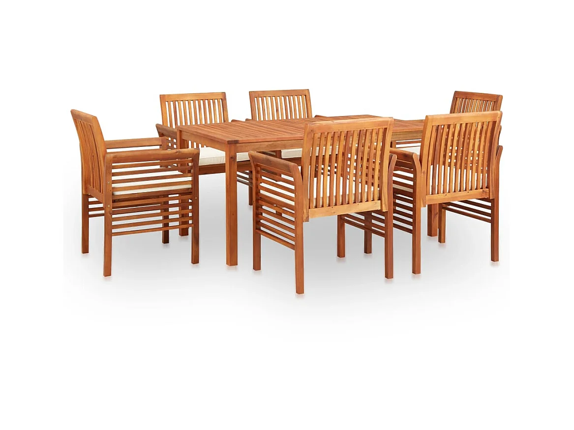 Mobilier à dîner d'extérieur 7 pcs et coussins Acacia solide