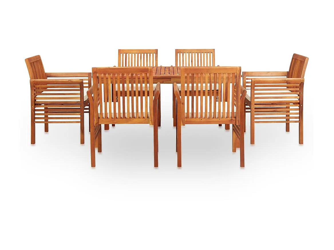 Mobilier à dîner d'extérieur 7 pcs et coussins Acacia solide