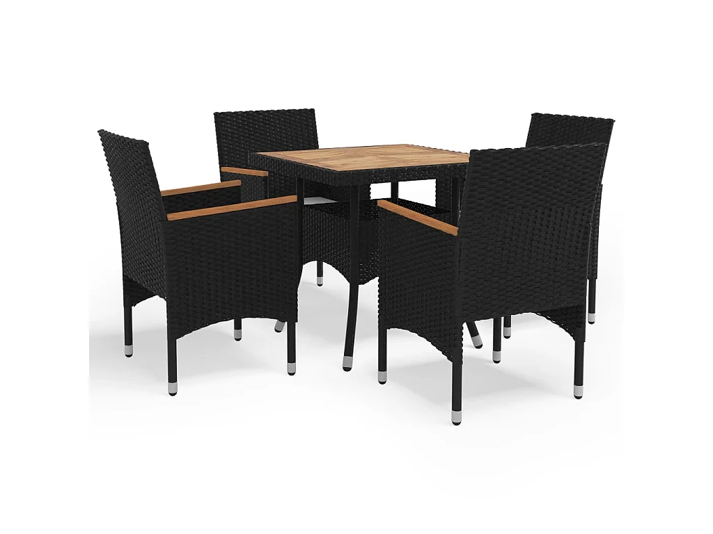 Ensemble à dîner de jardin 5 pcs Noir Résine tressée et acacia 4