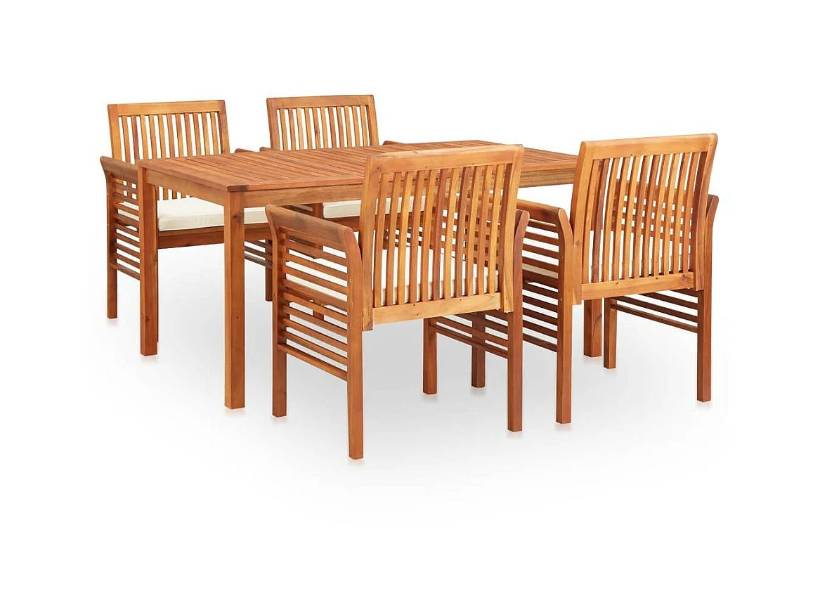 Mobilier à dîner d'extérieur 5 pcs et coussins Acacia solide 2