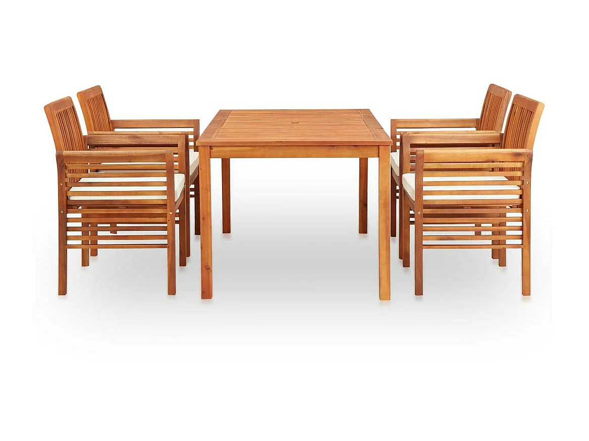 Mobilier à dîner d'extérieur 5 pcs et coussins Acacia solide 2