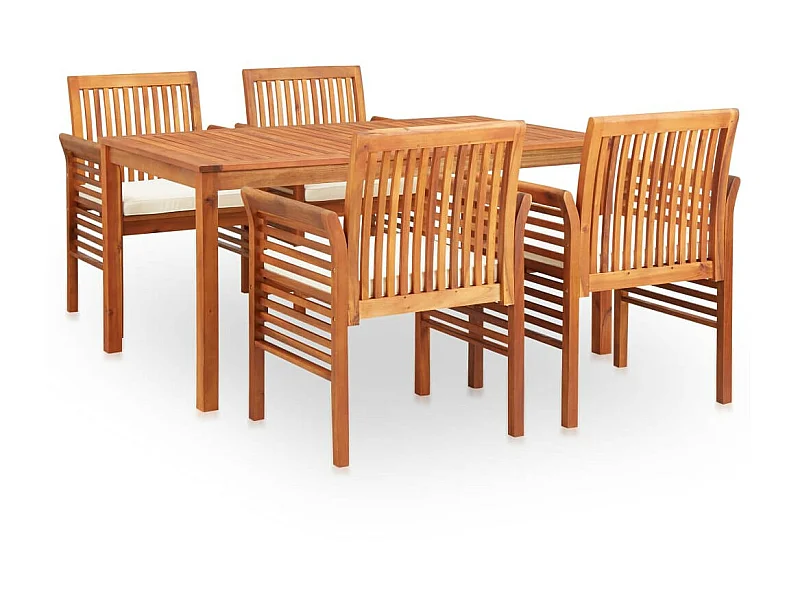Mobilier à dîner d'extérieur 5 pcs et coussins Acacia solide 2