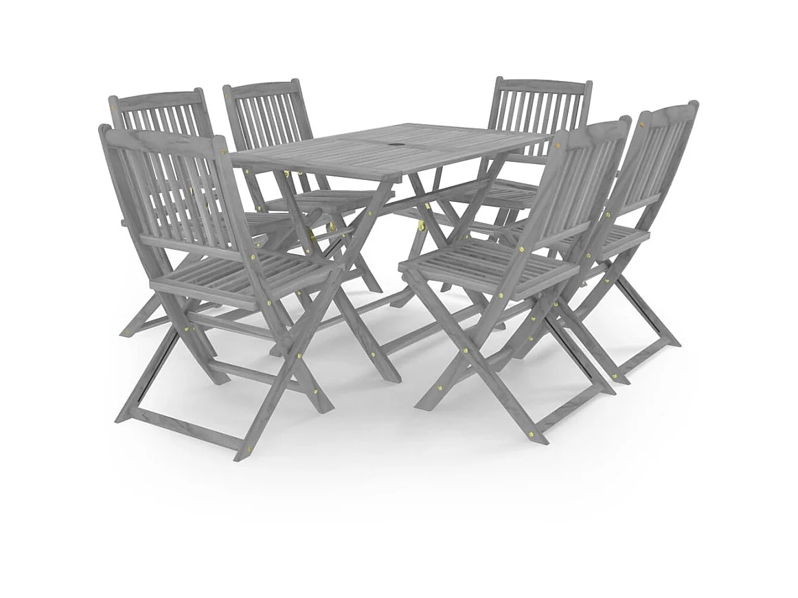 Mobilier à dîner de jardin 7 pcs Bois d'acacia massif Gris 2