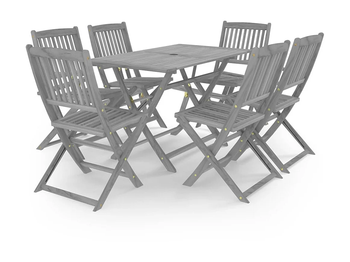 Mobilier à dîner de jardin 7 pcs Bois d'acacia massif Gris 2