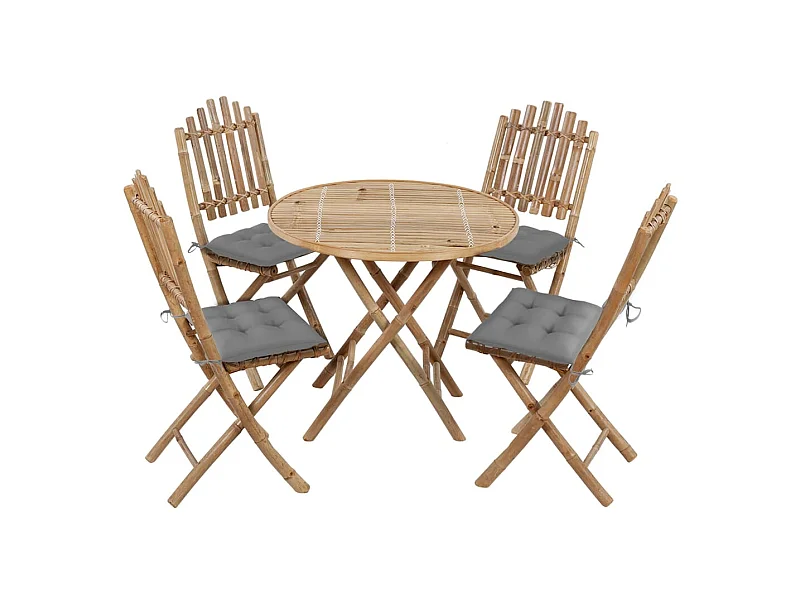 Mobilier à dîner d'extérieur pliable 5 pcs avec coussins Bambou 5