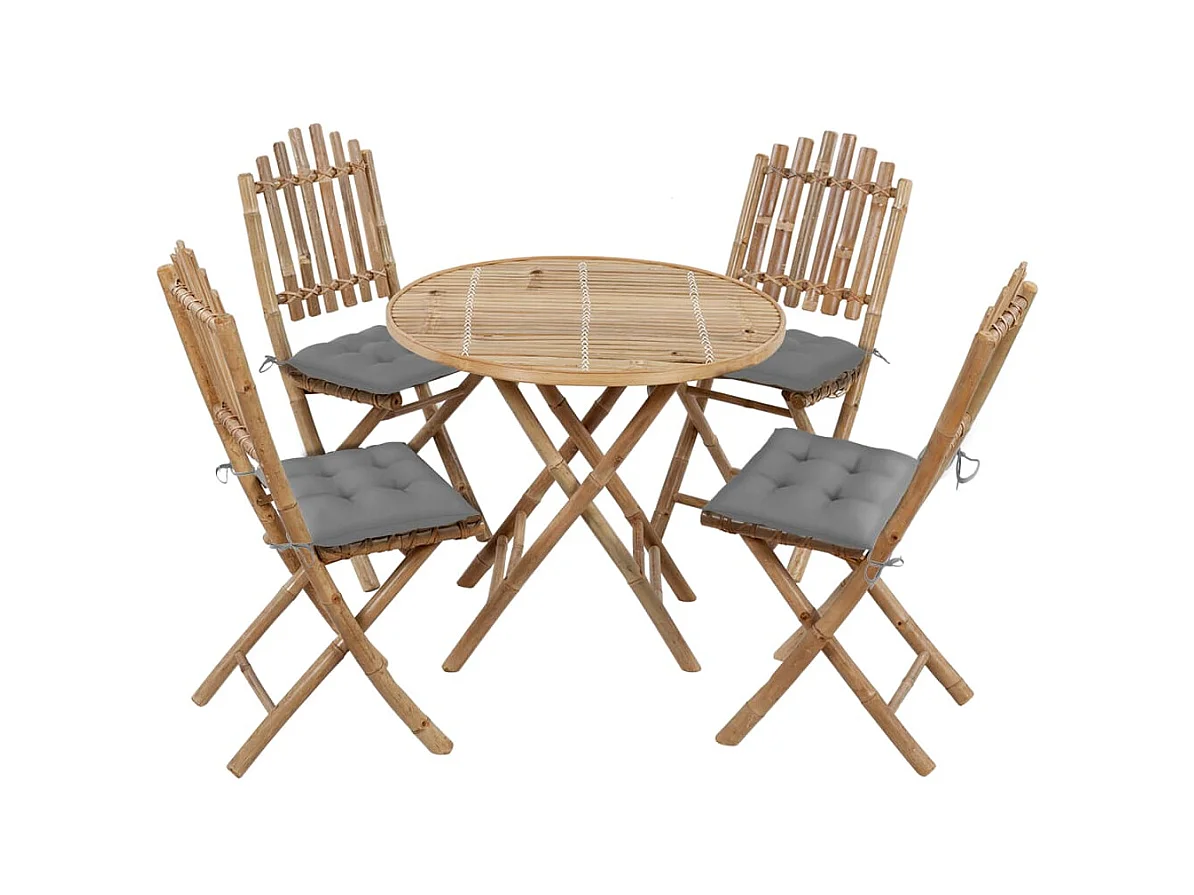 Mobilier à dîner d'extérieur pliable 5 pcs avec coussins Bambou 5