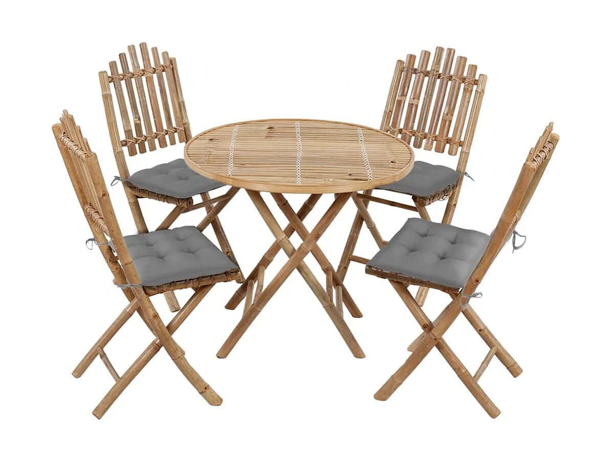 Mobilier à dîner d'extérieur pliable 5 pcs avec coussins Bambou 5