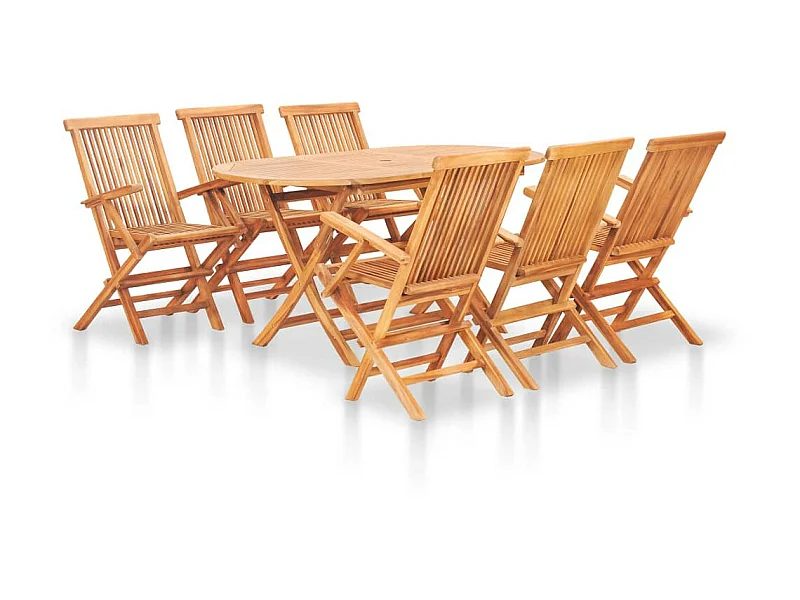 Mobilier à dîner d'extérieur pliable 7 pcs Bois solide de teck 4