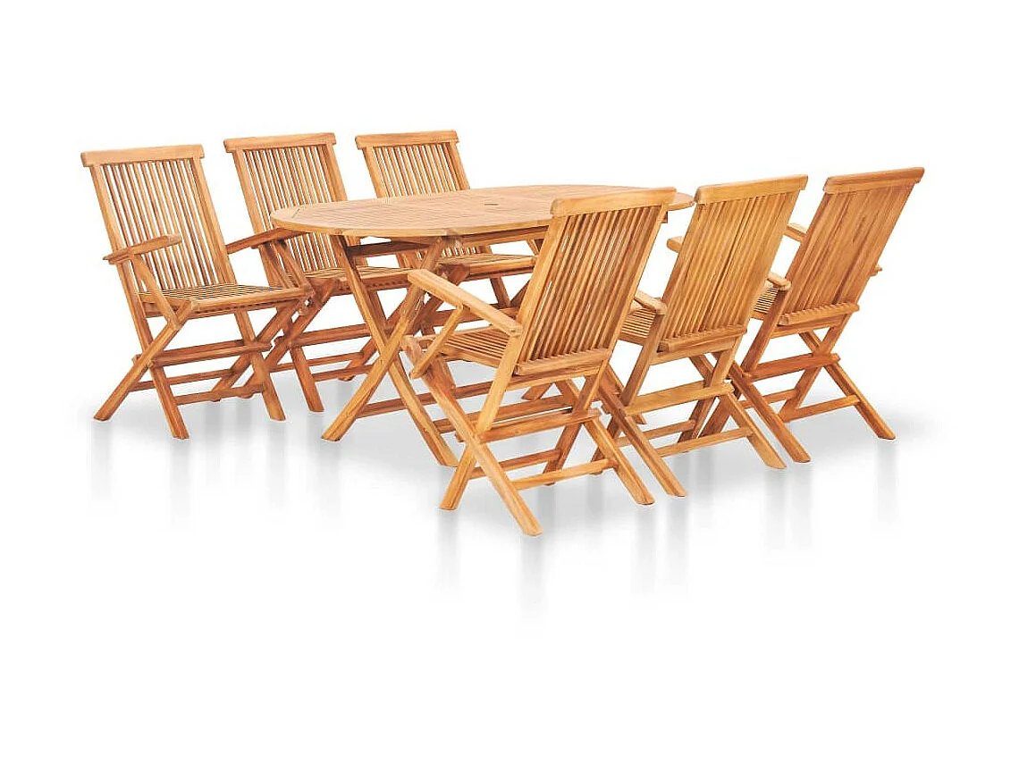 Mobilier à dîner d'extérieur pliable 7 pcs Bois solide de teck 4