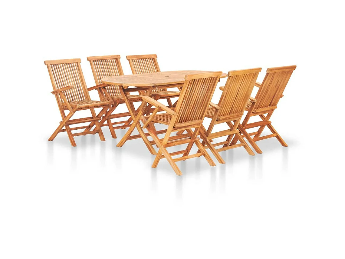 Mobilier à dîner d'extérieur pliable 7 pcs Bois solide de teck 4