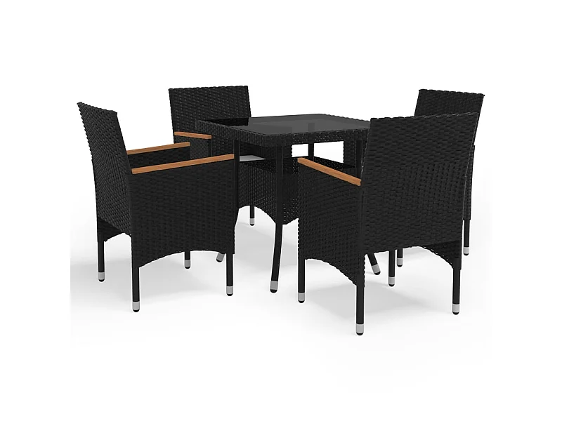 Ensemble à dîner de jardin 5 pcs Noir Résine tressée et acacia 5