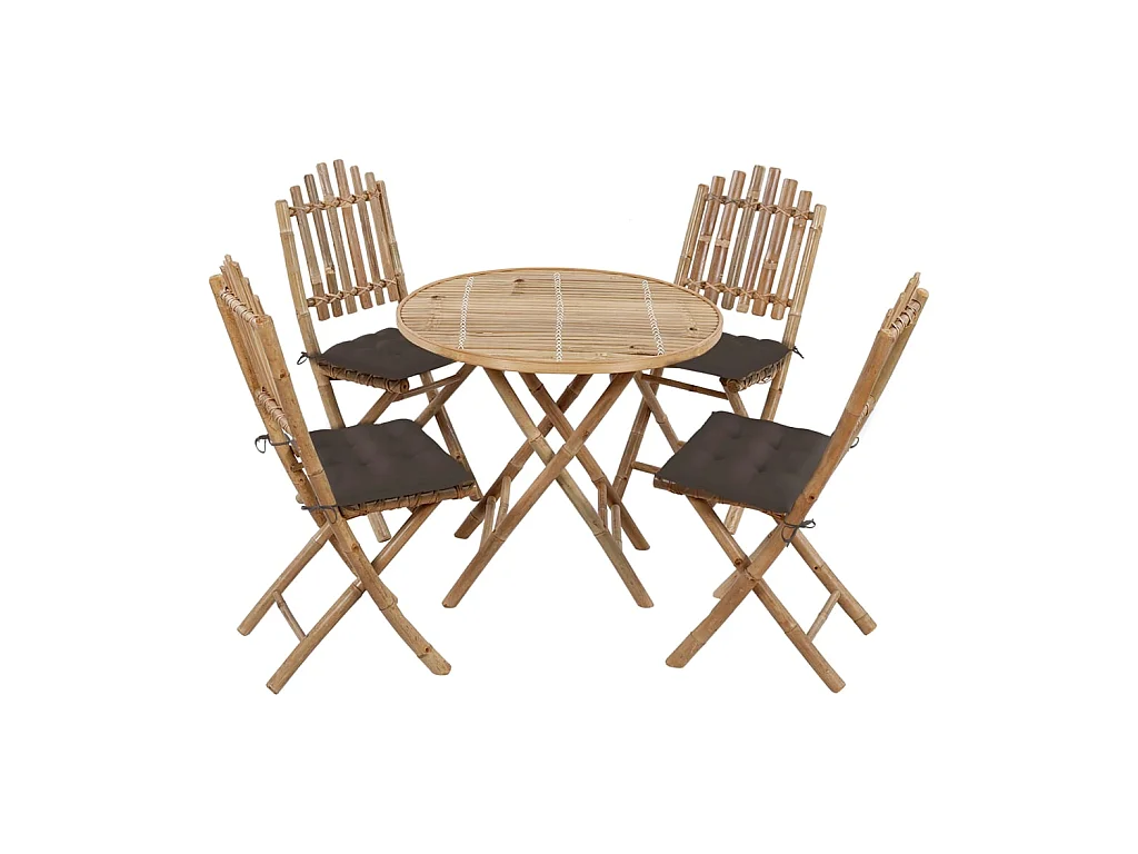 Mobilier à dîner d'extérieur pliable 5 pcs avec coussins Bambou 8